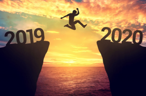 Welcome Jump to Happy New Year 2020 Bye 2019